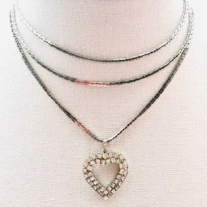Vintage Rhinestone Heart Pendant Necklace